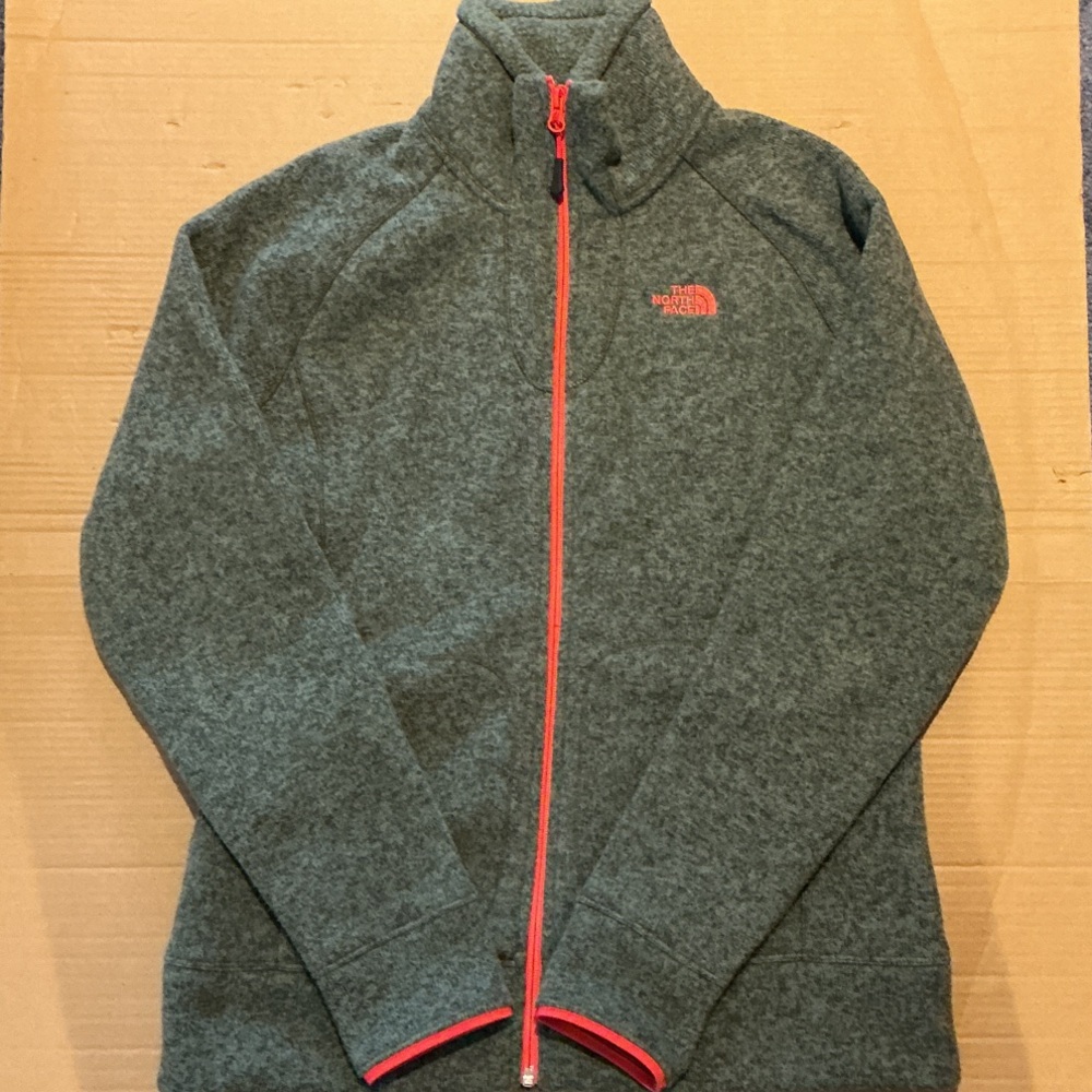 The North Face Green Jacket with Coral Zipper